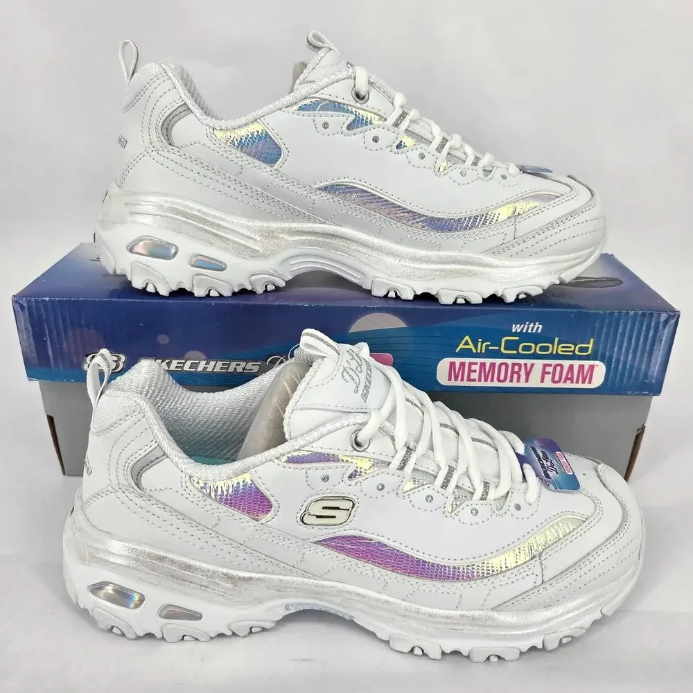 NEW Skechers D'Lites Ocean Dreaming White Holo Sneaker 90s Vibe Women's 9.5 NIB